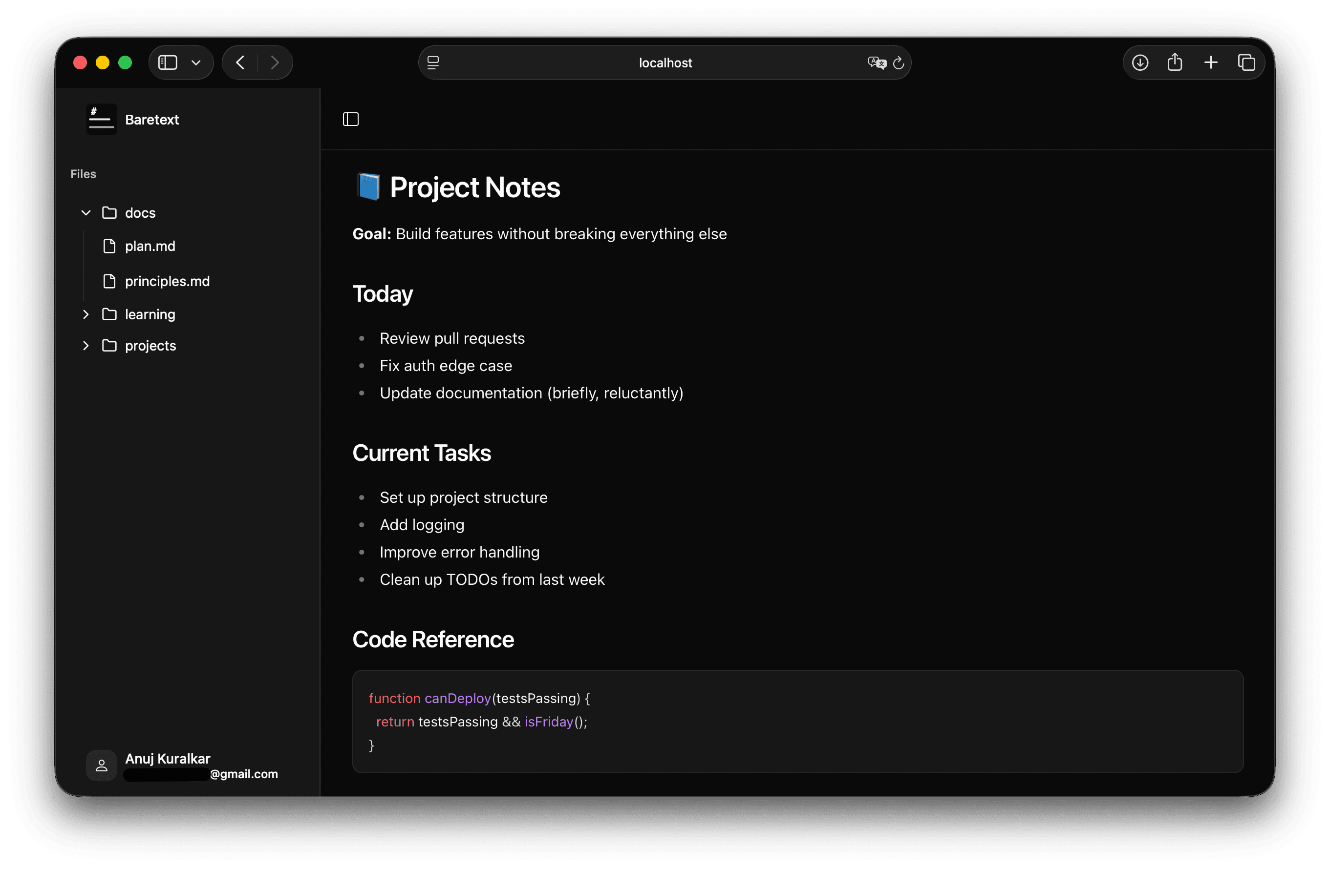 Minimal markdown notes editor